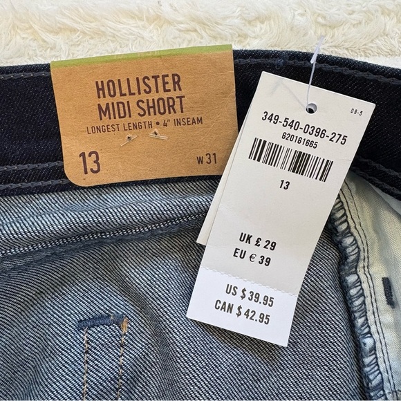 NWT HOLLISTER Midi Jean Shorts 4” Inseam Dark Wash 13 - Picture 5 of 10